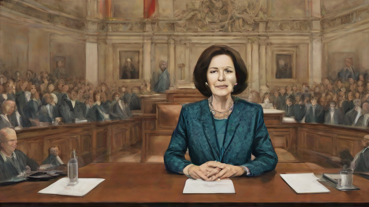 Ilustración editorial sobre sociedad: Mañanera de Sheinbaum: Claudia Sheinbaum ofrece conferencia en Palacio Nacional