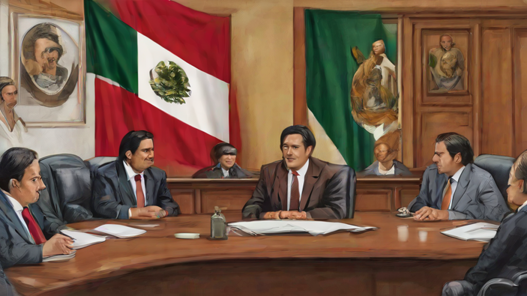 Ilustración editorial sobre política: Perú da salvoconducto a Betssy Chávez y restablece relaciones con México