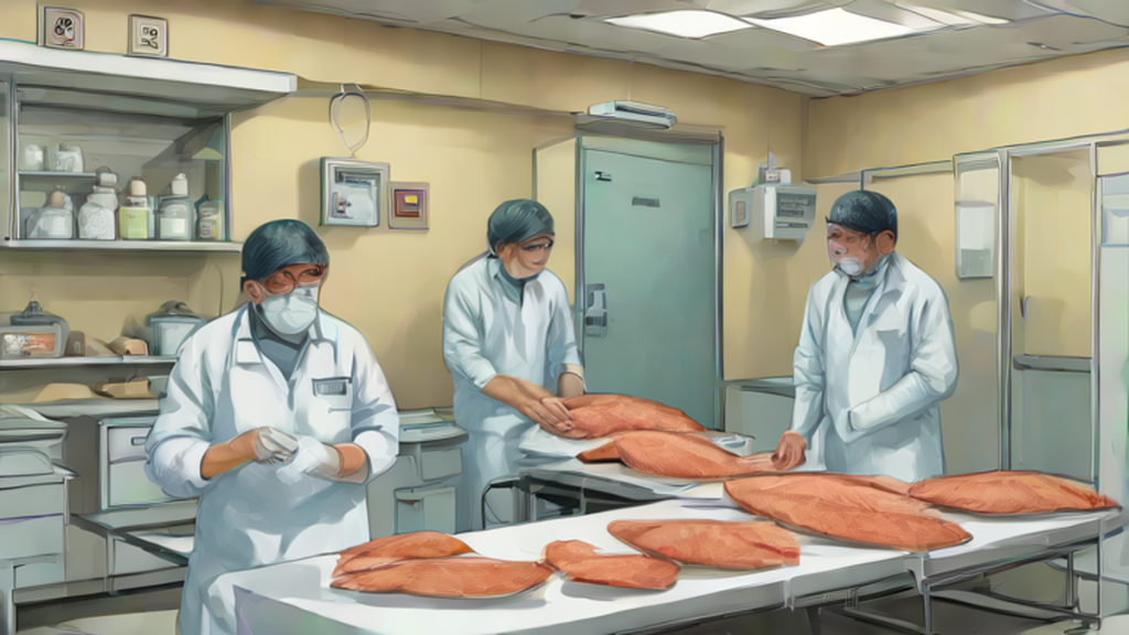 Ilustración editorial sobre sociedad: Brote de salmonella afecta a 135 médicos en hospital mexicano
